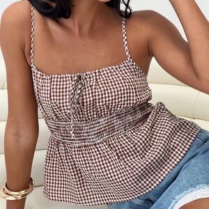 ANSILIN TOP BROWN CHECK